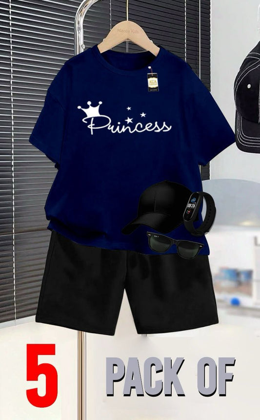 PACK OF 5 PRINCESS PRINTED SUMMER COLLECTION FOR KIDS
