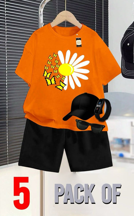 PACK OF 5 SUNFLOWER PRINTED  SUMMER COLLECTION FOR KIDS