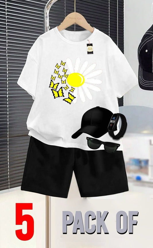 PACK OF 5 BUTTERFLY PRINTED SUMMER COLLECTION FOR KIDS