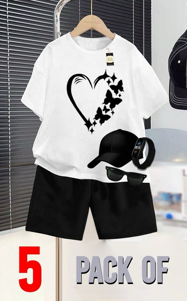 PACK OF 5 HEART BUTTERFLY PRINTED SUMMER COLLECTION FOR KIDS