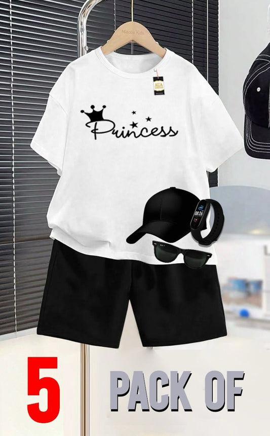 PACK OF 5 PRINCESS PRINTED SUMMER COLLECTION FOR KIDS
