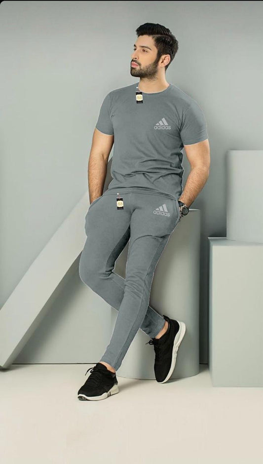 GREY ADIDAS PRINTED MENS SUMMER TRACKSUIT