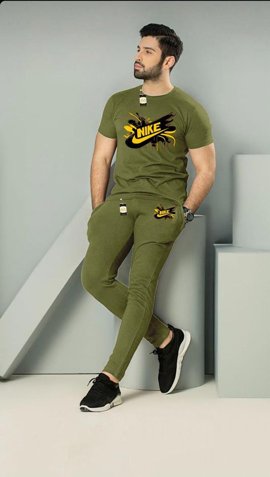GREEN NIKE PRINTED MENS SUMMER TRACK SUIT