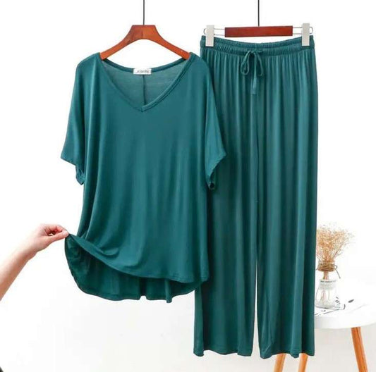 Green V Neck Half Sleeves Shirt With Plazzo Trouser (AA-89)