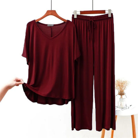 Maroon V-Neck Half Sleeves Lounge Wear For Her