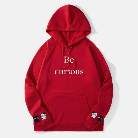 Red Be Curious Printed Hoodie For Her