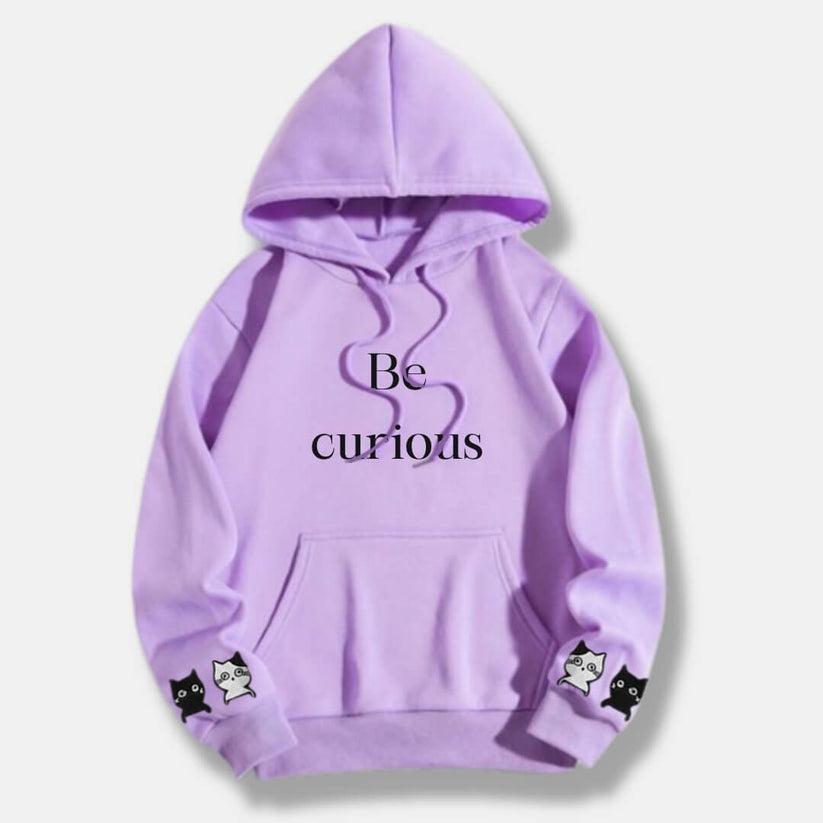 Purple Be Curious Printed Hoodie For Her
