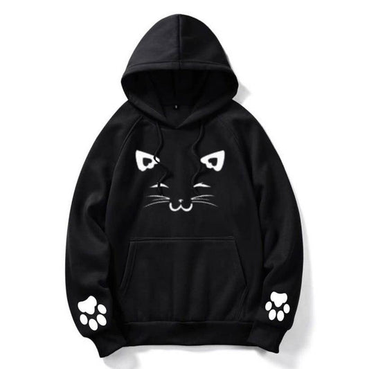 Black Meow Printed Hoodie For Her