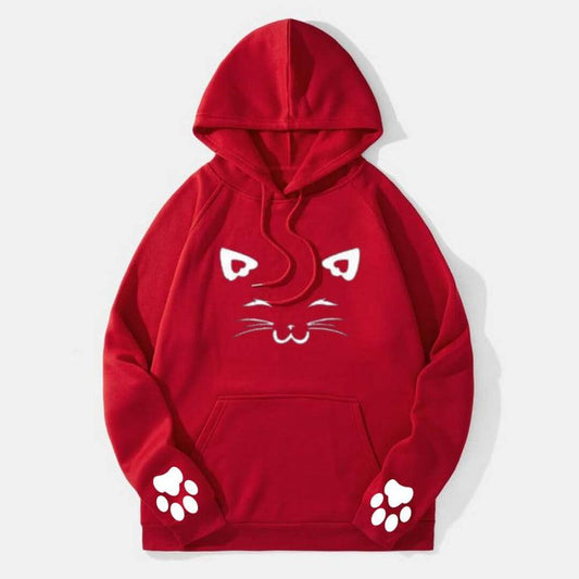 Red Meow Printed Hoodie For Her