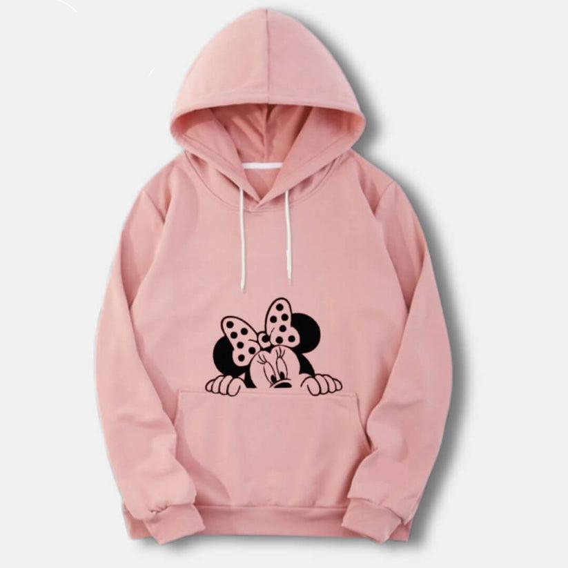 Baby Pink Minnie Mouse Printed Hoodie For Her