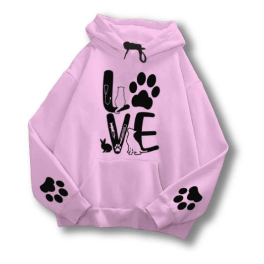 Baby Pink Love Printed Hoodie For Her