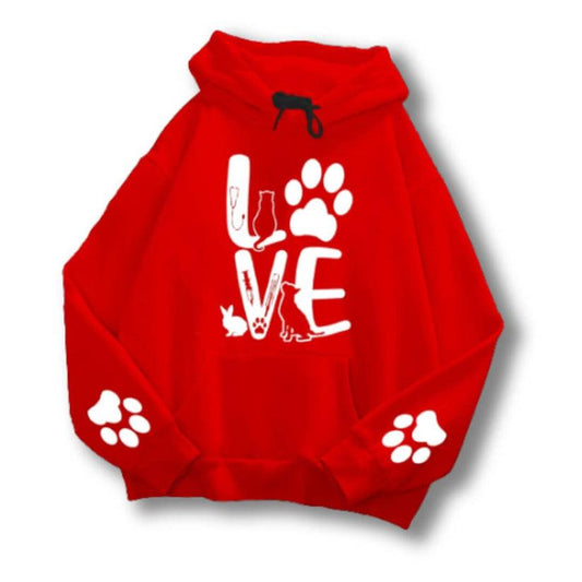 Red Love Printed Hoodie For Her