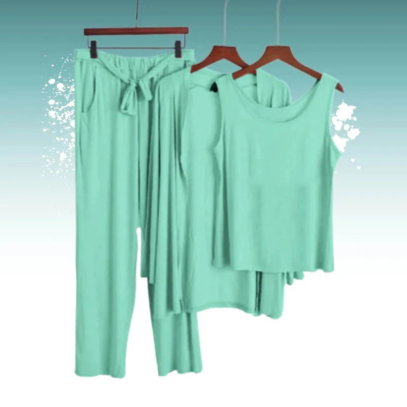 Sea Green 03 Pcs Sleep Wear For Her
