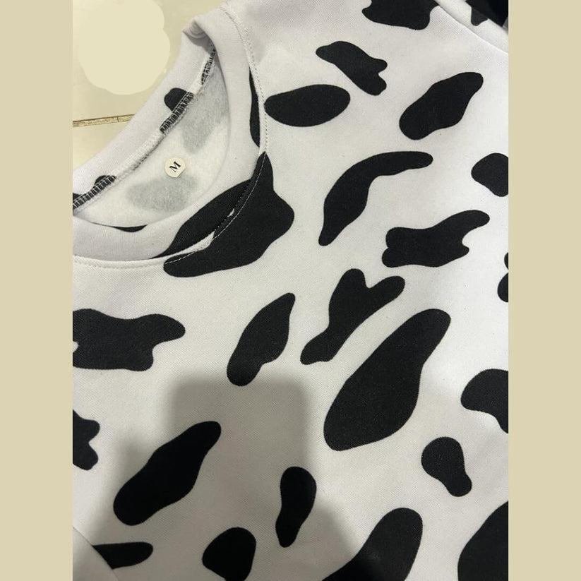 White Cow Printed Fleece Tracksuit For Her