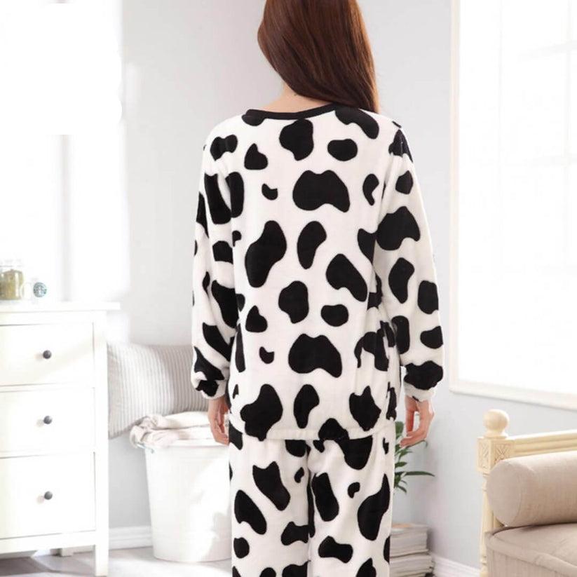 White Cow Printed Fleece Tracksuit For Her