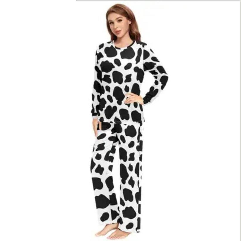 White Cow Printed Fleece Tracksuit For Her