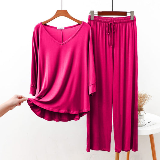 Shocking Pink V Neck with Palazzo Style Pajama Full Sleeves Suit for Her (AA-67)