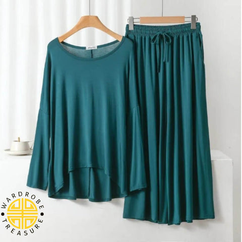 Green Frill Sleeves Shirt with Pajama Lounge Wear For Her