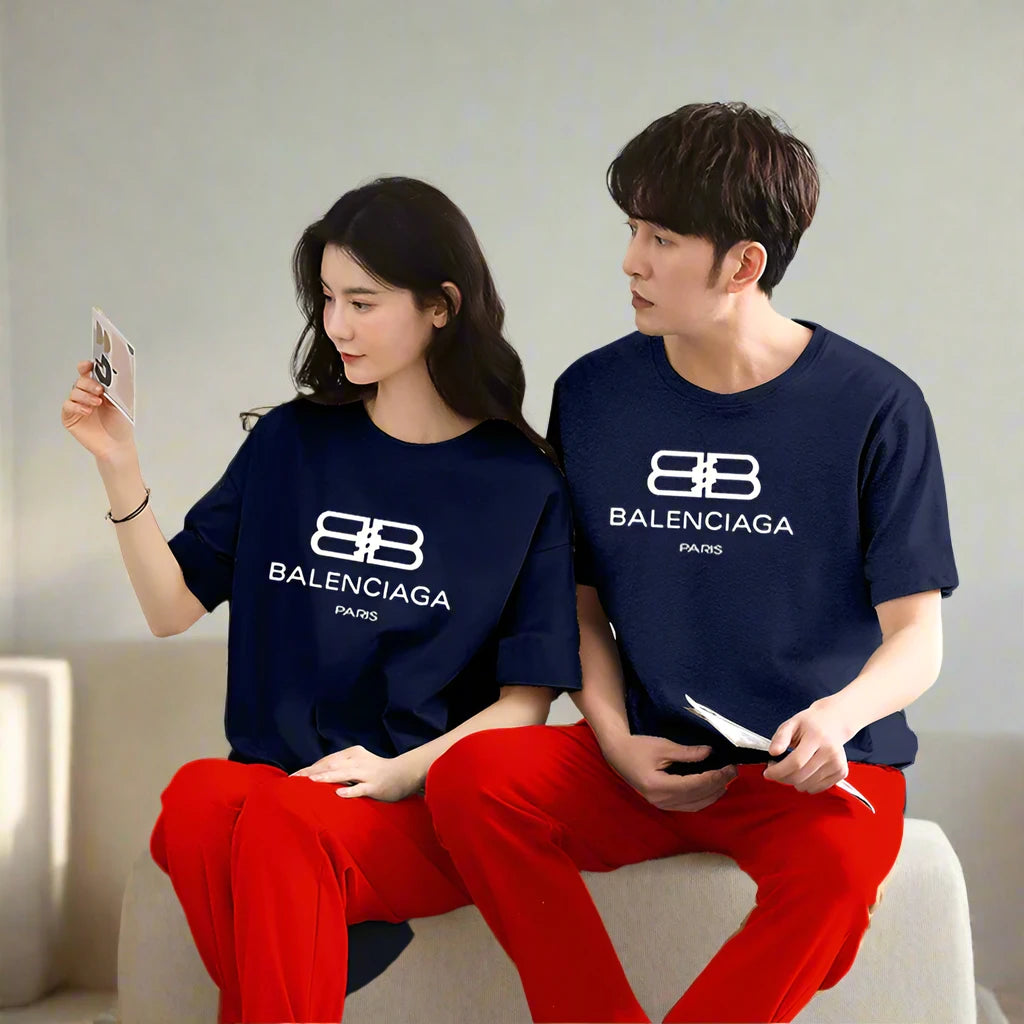 BALENCIAGA Printed Couple Night Suit for Men and Women Pack of 2 ( 11 colours )