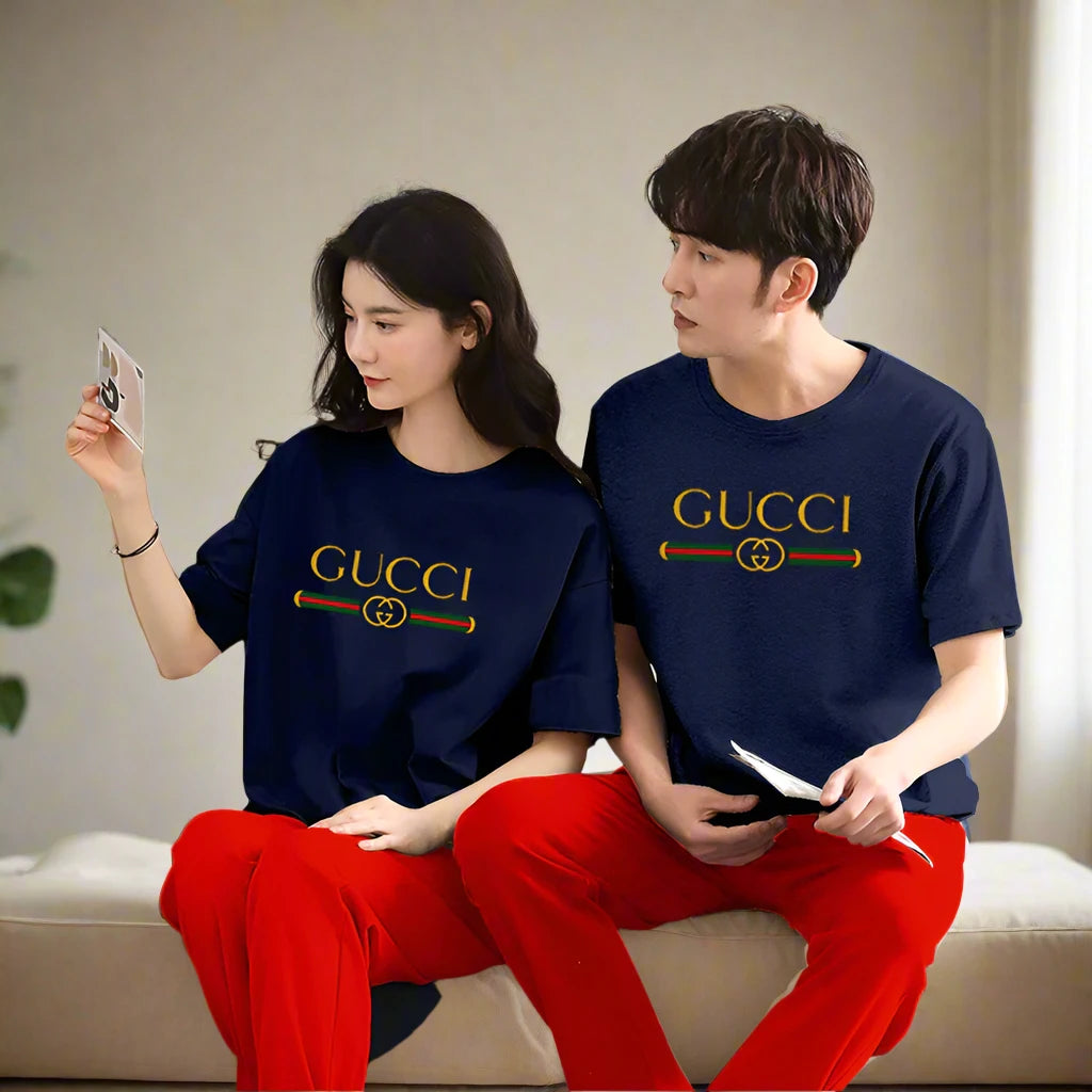 GUCCI Printed Couple Night Suit for Men and Women Pack of 2 ( 12 colours