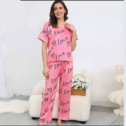 Light Pink Love Printed Casual PJ Set For Her