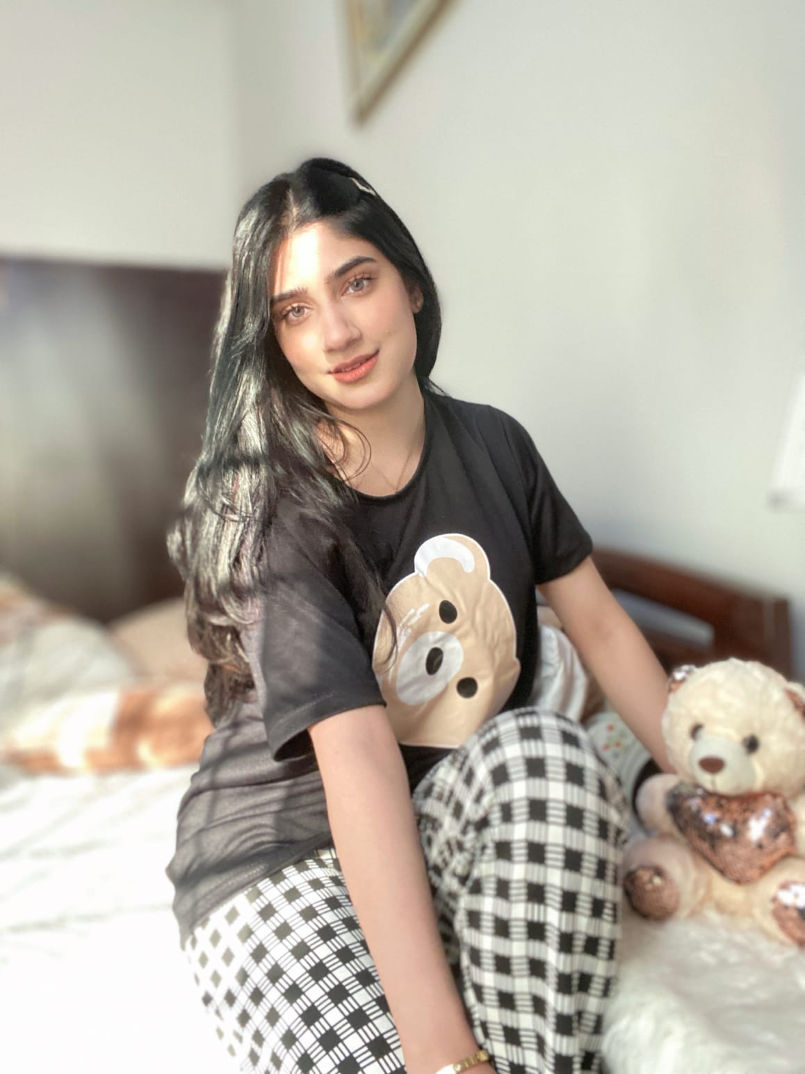 Black Bear Half Sleeves T-shirt With Check Printed Trouser Suit (AA-48)