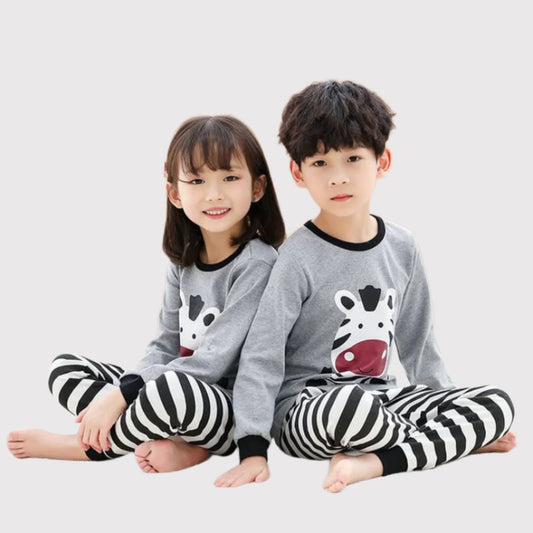 Grey Zebra Printed Night Suit For Kids