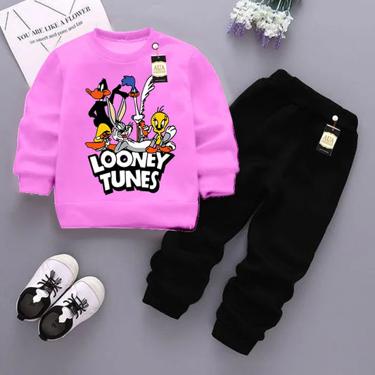Pink and Black (Looney Tunes ) Printed Kids Tracksuit for Winter