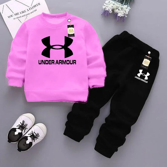 Pink and Black (Under Armour ) Printed Kids Tracksuit for Winter