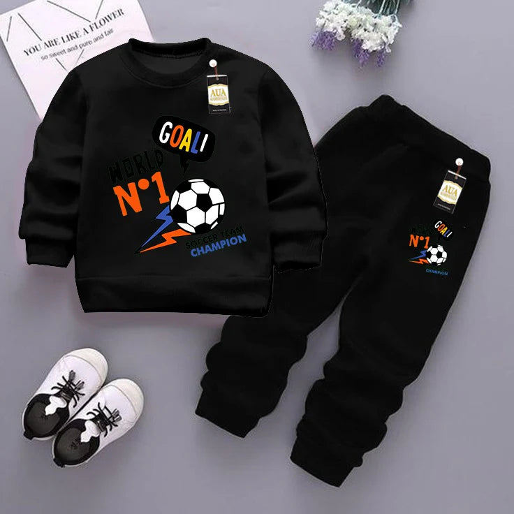 Black (Goal no 1) Printed Kids Tracksuit for Winter