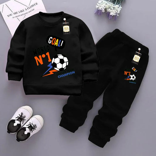 Black (Goal no 1) Printed Kids Tracksuit for Winter