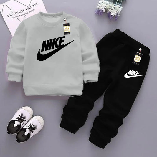Grey and Black (Nike) Printed Kids Tracksuit for Winter