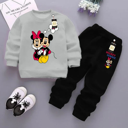 Grey and Black (mickey Mouse ) Printed Kids Tracksuit for Winter