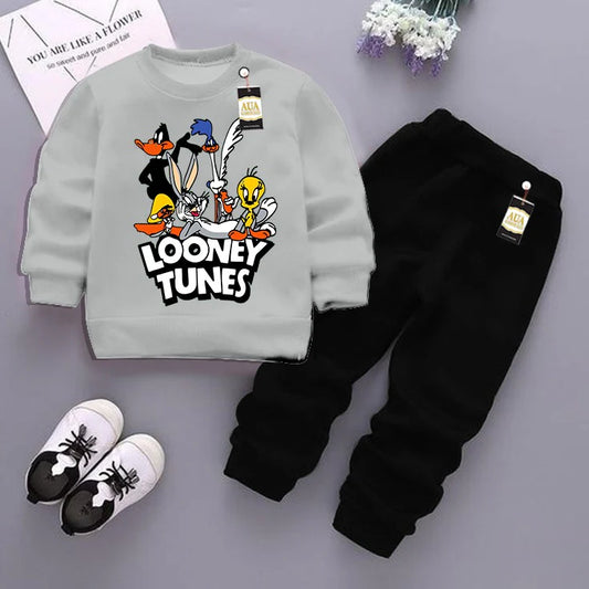 grey and Black (Looney Tunes ) Printed Kids Tracksuit for Winter
