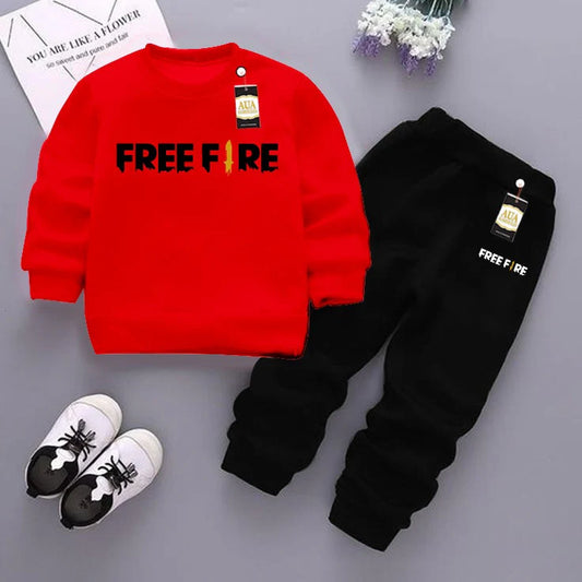 Red and Black (Free Fire) Printed Kids Tracksuit for Winter