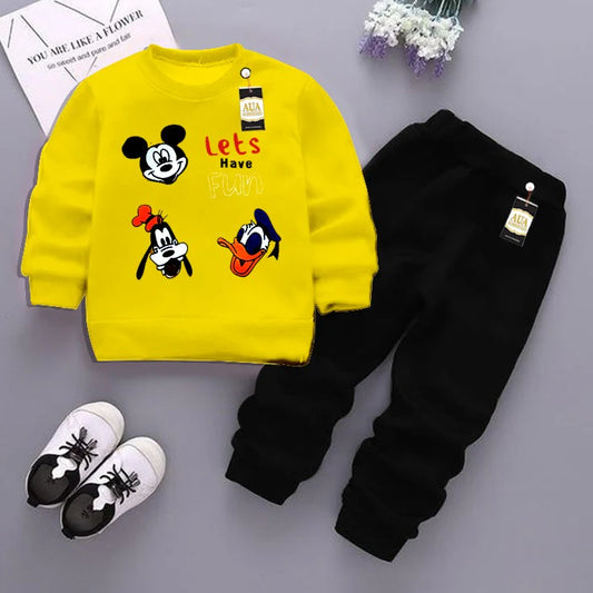 Yellow and Black (Let Have Fun) Printed Kids Tracksuit for Winter