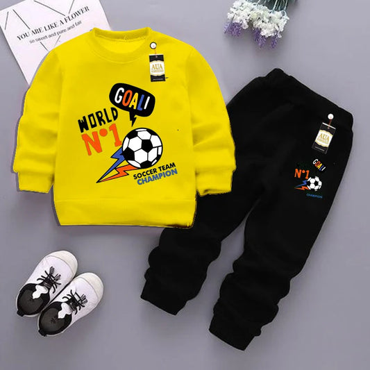 Yellow and Black (Goal no 1) Printed Kids Tracksuit for Winter