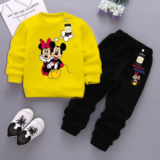 Yellow and Black (Micky Mouse) Printed Kids Tracksuit for Winter