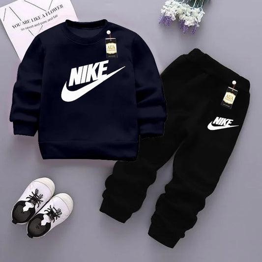 Navy and Black (Nike) Printed Kids Tracksuit for Winter