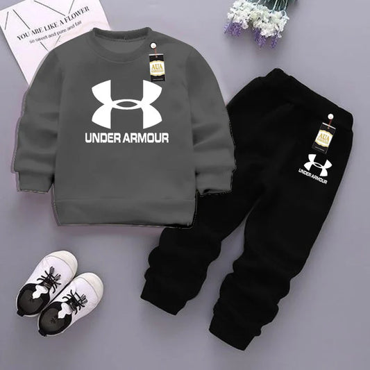 Dark Grey and Black (Under Armour ) Printed Kids Tracksuit for Winter