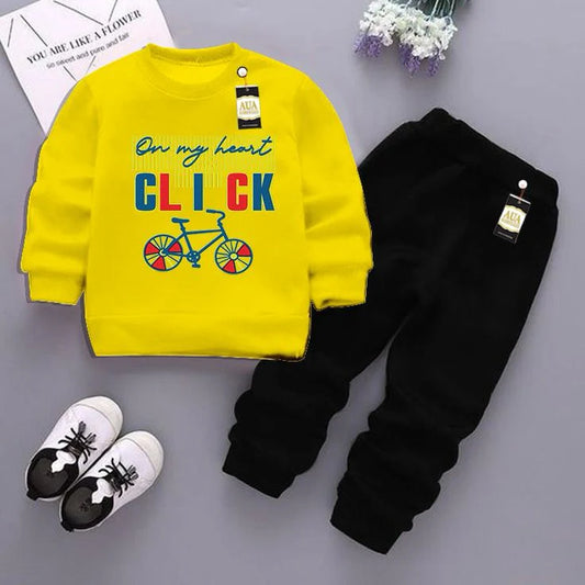 Yellow and Black (Click) Printed Kids Tracksuit for Winter