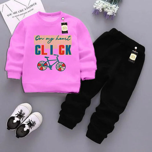 Pink and Black (Click) Printed Kids Tracksuit for Winter
