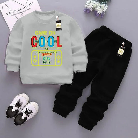 grey and Black (Cool) Printed Kids Tracksuit for Winter
