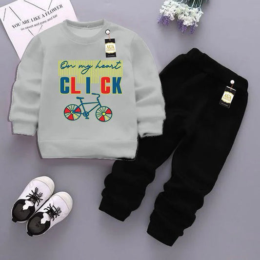 grey and Black (Click) Printed Kids Tracksuit for Winter
