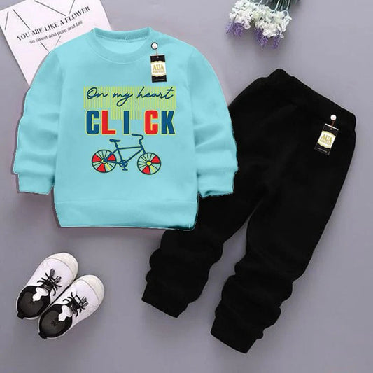 Sky Blue and Black (click) Printed Kids Tracksuit for Winter