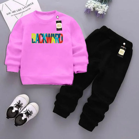 Pink and Black (Backward) Printed Kids Tracksuit for Winter