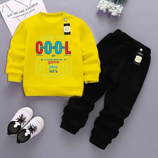 Yellow and Black (Cool) Printed Kids Tracksuit for Winter