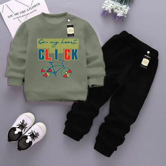 Dark Grey and Black (Cool) Printed Kids Tracksuit for Winter