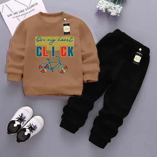 Beige and Black (Click) Printed Kids Tracksuit for Winter