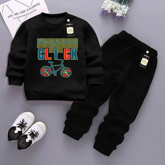 Black and Black (Click) Printed Kids Tracksuit for Winter
